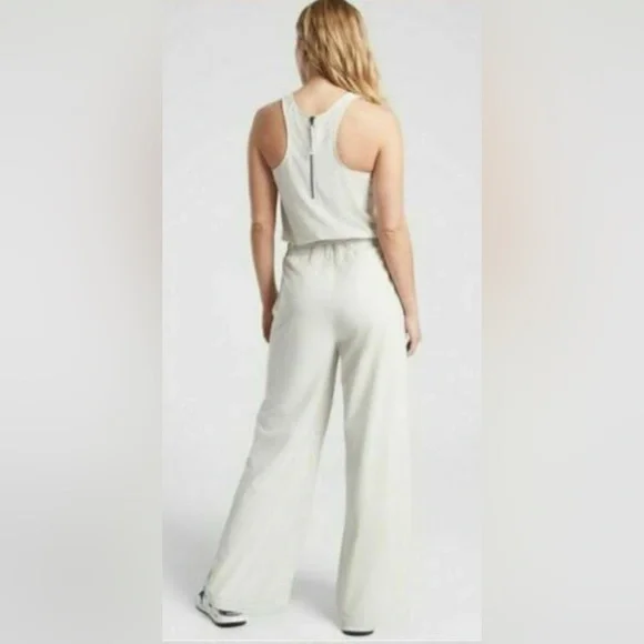 Athleta Revive Wide Leg Cream Halter Jumpsuit - Picture 2 of 13